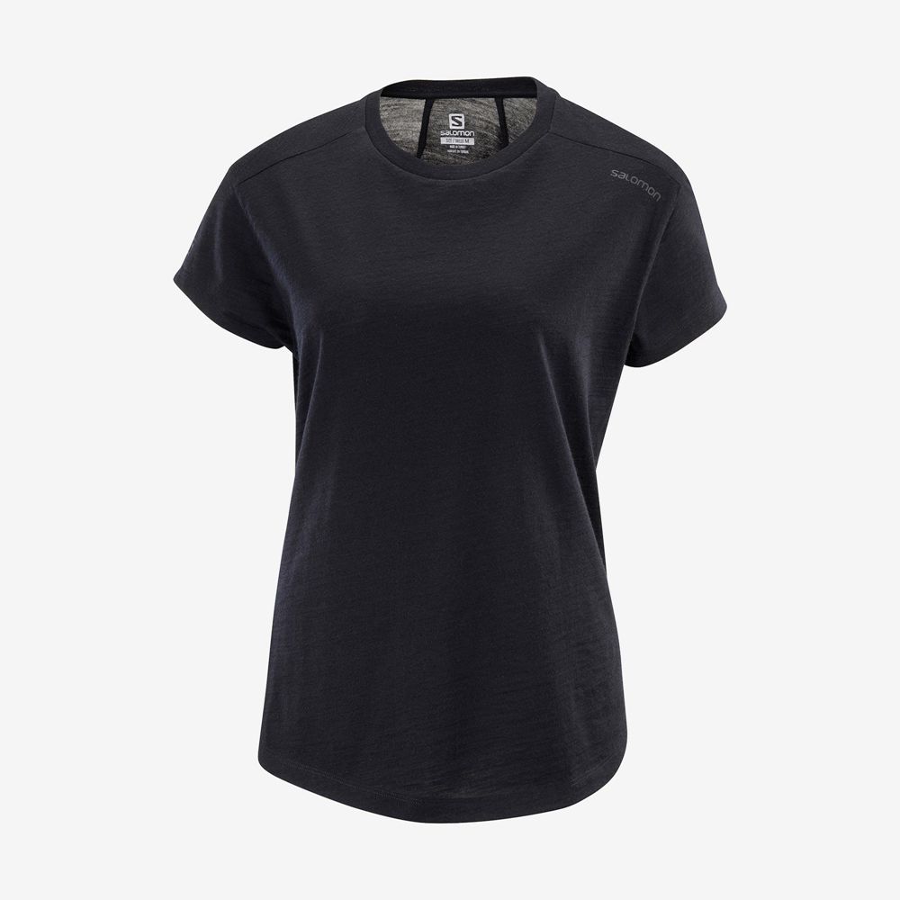 SALOMON OUTLIFE MERINO SS W Philippines - Women's Tee Shirts - Black | 694518-VGK
